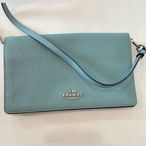 Coach Hayden Pebbled Leather Crossbody Foldover. Light blue. VGUC